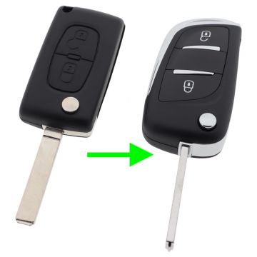 Peugeot 2-button folding key - key blade straight - battery in housing (conversion kit) 
