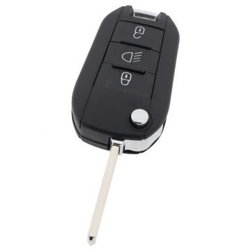 Llave plegable Peugeot de 3 botones - hoja de la llave recta - iluminación del pulsador