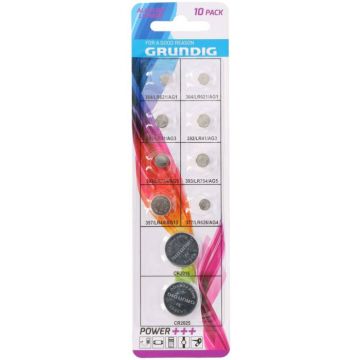 Grundig assortment 10 batteries button cell Alkaline
