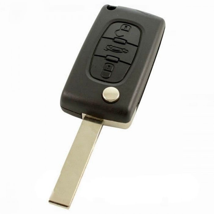 Citroën 3-button folding key - key blade straight with notch side - battery on chip - push button trunk main product photo