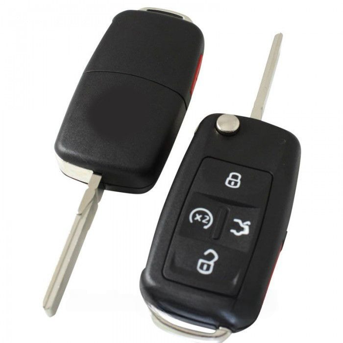Llave plegable Volkswagen de 4 botones con botón de pánico - Lama recta con muesca lateral main product photo