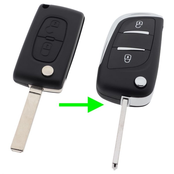 Llave plegable de 2 botones Citroën - llave extraíble recta - pila en la carcasa (kit de conversión) main product photo