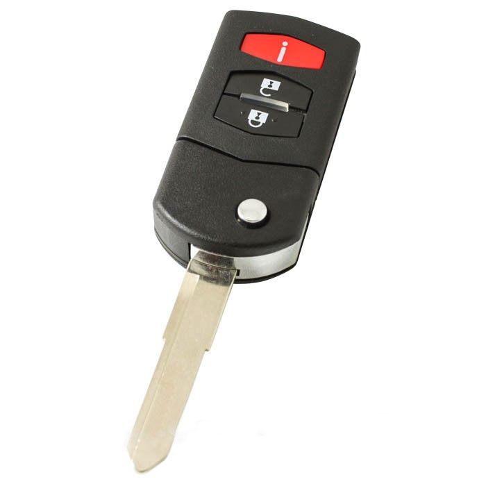 Mazda 2-button folding key with panic button - key blade tip with notch right main product photo