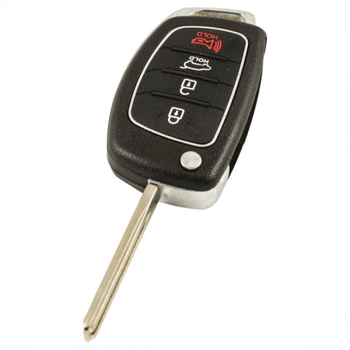 Hyundai 3-button folding key with panic button - key blade straight with notch center main product photo