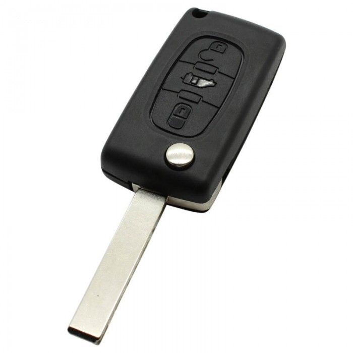 Fiat 3-button folding key - key blade straight notch side - battery in housing - push button for trunk main product photo